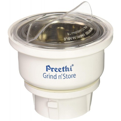 Preethi 0.4Liter Grind N' Store Blue Leaf Chutney Jar, Silver